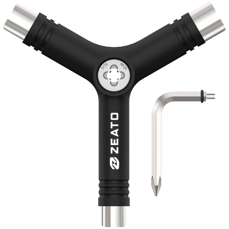 Zeato All-In-One Skate Tools Multi-function Portable Skateboard Y Tool Accessory with Y-type Allen Key and L-type Phillips Head Wrench Screwdriver - Image 1